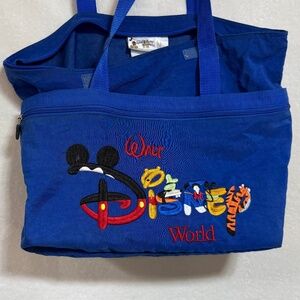 Vintage 2000s Disney Embroidered Cartoon Bag Blue Rare Donald, Mickey, Pooh